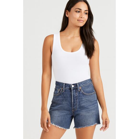 Levi's 27 4/5 Women's 501 Denim Shorts With Raw Hem-blue 6" Modest Length - Picture 1 of 6